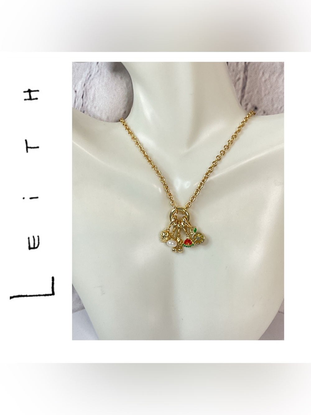 🌟🌟 Leith 14K Gold Plated Cubic Zirconia & Freshwater Pearl Fruit Charm Necklace
